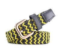 Belts for Womens Stretch Braided Web Elastic Girl thin Belt for Casual Pants Jeans, Black/Yellow A-76, Fits 33 inner waist