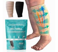 Beltwell® Adjustable Calf Compression Wrap for Swelling, Lymphedema, Edema, Lipedema & Poor Circulation - Leg Support for Travel, Daily Use & Pain Relief - Unisex, Easy to Wear (Beige, L - SHORT)