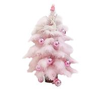 BELUAPI 18 Inch Artificial Mini Pink Christmas Tree, Cute Fake Xmas Tree with Lights/Deer/Ball/Feather,PVC Small DIY Xmas Tree,Elegant Desktop Tree Decor for Home Kitchen Dining Table Indoor Decor