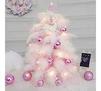 BELUAPI 24 Inch Artificial Mini Pink Christmas Tree, Cute Fake Xmas Tree with Lights/Deer/Ball/Feather,PVC Small DIY Xmas Tree,Elegant Desktop Tree Decor for Home Kitchen Dining Table Indoor Decor