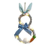 BELUAPI Easter Decoration Bunny Wreath with LED Lights,Rabbit Shaped Grapevine Twig Wreath Easter Garland Spring Rattan Pendant for Front Door Easter Decor