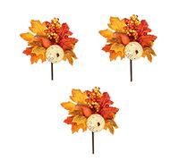 BELUAPI Fake Pumpkin Branches,9.8in Artificial Pine Cone Maple Leaf Branches,Fall Autumn Berry Twig Stems,DIY Garland Wreath Thanksgiving Christmas Sprigs Picks(3PACK)