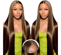 Beluck Wear And Go Glueless Wig Human Hair Chocolate Brown Straight 5x6 Pre Cut Wig Women's Real Hair Wig Curls Brazilian Wig 24 Inches (61 cm)