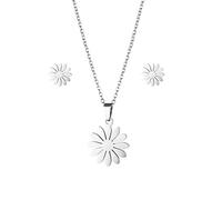 BELUCKIN Daisy Necklace and Earring Set Daisy Flower Pendant Necklace Minimalist Daisy Stud Earrings Jewelry for Women, Zinc, No Gemstone
