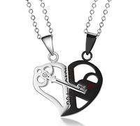 BELUCKIN Heart Lock and Key Matching Necklace for Women Men I Love You Heart Puzzle Couple Necklace Set Valentine's Day Gifts, Stainless Steel, No Gemstone