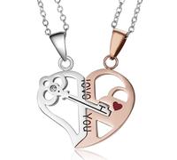 BELUCKIN Heart Lock and Key Matching Necklace for Women Men I Love You Heart Puzzle Couple Necklace Set Valentine's Day Gifts, Stainless Steel, No Gemstone