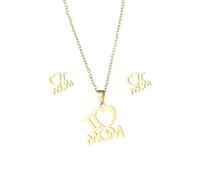 BELUCKIN I Love You Mom Necklace Heart Pendant Stud Earrings Jewelry Set Birthday Mothers Day Gifts for Women, Zinc, No Gemstone