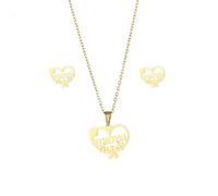 BELUCKIN Mama Earrings Necklace Set Mama Pendant Necklace with Flower Heart Shape Mama Stud Earrings Mothers Day Gifts, Zinc, No Gemstone
