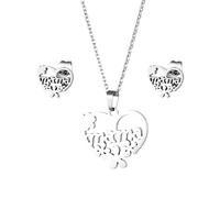 BELUCKIN Mama Earrings Necklace Set Mama Pendant Necklace with Flower Heart Shape Mama Stud Earrings Mothers Day Gifts, Zinc, No Gemstone