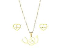 BELUCKIN Nurse Gifts for Women Heart Stethoscope Nurse Necklace Heartbeat Stud Earrings Jewelry Set for Doctor Medical Student, Zinc, No Gemstone