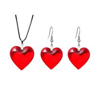 BELUCKIN Red Heart Necklace Earrings Jewelry Set for Women Y2K Resin Heart Shaped Pendant Necklace Acrylic Red Love Heart Dangle Drop Earrings Valentine's Day Gifts, 2.1CM, Zinc, No Gemstone