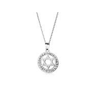 BELUCKIN Stainless Steel Crystal Jewish Star of David Round Pendant Necklace Jewelry for Women, Zinc, No Gemstone