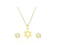 BELUCKIN Star of David Necklace Stud Earrings Jewish Jewelry Set for Women, Zinc, No Gemstone