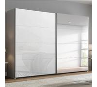 Beluga Extra Sliding Wardrobe - 271cm - 2 Door - Mirror - Silk Grey & White Glass