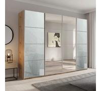 Beluga Extra Sliding Wardrobe - 271cm - 4 Door - Mirror - Artisan Oak & Silk Grey Glass