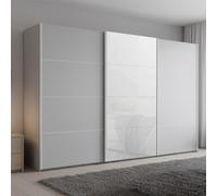 Beluga Extra Sliding Wardrobe - 361cm - 3 Door - Silk Grey & White Glass Front