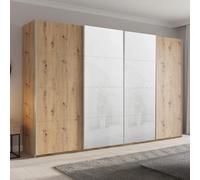 Beluga Extra Sliding Wardrobe - 361cm - 4 Door - White High Gloss & Artisan Oak Front