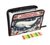 Beluga Whale Merry Christmas Blue Plaid File Folders Folder Organizer with | 13 Pockets A4 Letter Size, with Zipper Closure Expansion File Office School