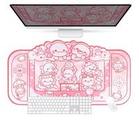 BelugaDesign Axolotl Desk Mat | Kawaii Cute Anime Cartoon Keyboard PC Laptop Pastel Large Gaming Setup Accessories Mouse Pad | Machine Washable Nonslip Rubber Base Desk Blotter Protector (Pink White)