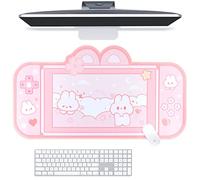 BelugaDesign Bunny Desk Pad | NS Switch Keyboard Gaming Mat Large Mat Mousepad | Pastel Pink Animal Kawaii Cute Anime Desk Blotter Protector (Pink Rabbit, Large)
