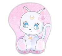 BelugaDesign Cat Squishy Mouse Pad | Cute Kawaii Pink White Pastel Moon Flower Sakura Star Paw Anime Mousepad | Squishy Ergonomic Wrist Rest Support Cushion (White Pink)