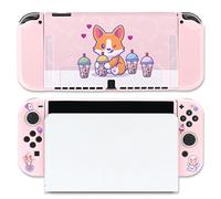 BelugaDesign Dog Boba Case | Cute Kawaii Dog Bubble Tea Pastel Corgi Animal Cover | Snap on Shell Compatible with Nintendo Switch OLED (Switch OLED, Pink)