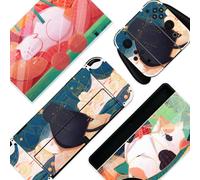 BelugaDesign Fat Cat Switch Skin | Aesthetic Pastel Cat Sticker Wrap Vinyl Decal | Cute Kawaii Cutecore Animal Leaves Cartoon Full Set Compatible with Nintendo Switch OLED (Switch OLED, Multicolored)