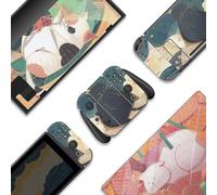 BelugaDesign Fat Cat Switch Skin | Pastel Sticker Wrap Vinyl Decal | Cute Kawaii Animal Leaves Cartoon Full Set Compatible with Nintendo Switch (Switch Standard, Multicolored)