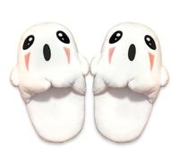BelugaDesign Ghost Plush Slippers | Cute Scary Halloween House Shoes for Women | Soft Cozy Cartoon Spooky Ghostie Slides | Kawaii Creepy White Indoor Slippers | Fits Most Sizes
