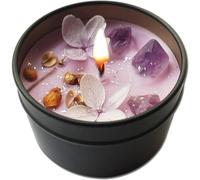 BelugaDesign Lavender Candle | Aesthetic Scented Cute Purple Embedded Crystal Petals Novelty Relaxing Medium Tin Jar Safe Home Kitchen Decor | Aromatherapy Natural Soy Wax for Women Luxury Gift Ideas