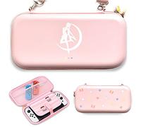 BelugaDesign Moon Switch Carrying Case | Pastel Hard Travel Shell Compatible with Nintendo Switch Standard Lite OLED | Cute Moon Silhouette Heart Magic Bow Design (Pink)