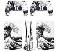 BelugaDesign PS5 Wave Japanese Skin | Painting Great Kanagawa Vinyl Cover Wrap Sticker Full Set Console Controller | Compatible with Sony PlayStation 5 (PS5 Regular Disc, Black White)