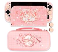 BelugaDesign Sakura Cat Switch 2 Bundle | Kawaii Pink Snap-On Case Carrying Case Dock Cover | Cute Anime Pastel Japanese Style Accessory Set | Compatible with Nintendo Switch 2