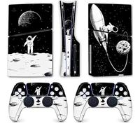 BelugaDesign Space Astronaut Skin PS5 | Galaxy Moon Spaceship Anime Cartoon | Vinyl Cover Wrap Sticker Full Set Console Controller | Compatible with Sony Playstation 5 (PS5 Slim Disc, Black White)