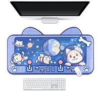 BelugaDesign Space Dog Desk Mat | Blue Cute Pastel Large Astronaut Mouse Pad | Anime Animal Shiba Inu Cartoon Kawaii Keyboard Gaming Mousepad | Desk Blotter Protector