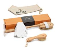 Belula Dry Brushing Body Brush Set - Natural Boar Bristle Body Brush, Exfoliating Face Brush & Bath Gloves - Ideal Dry Skin Brush for Lymphatic Drainage & Healthy Glowing Skin!