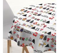 Belum Christmas Tablecloth, Diameter 100 cm, Round, 100% Cotton, Resin-Coated, Stain Resistant, Model Noel 5