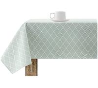 BELUM | Green Geometric Stain Resistant 100% Cotton Tablecloth, 250 x 140 cm, Square Shape, Waterproof, Stain Resistant Liquid Repellent