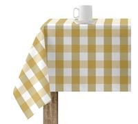 BELUM,Resinated Tablecloth Stain Resistant Paintings Mustard, Tablecloth Vichy Squares Size; 300x140 cm, Tablecloth Vichy Mustard, Tablecloth Fabric 100% Organic Cotton