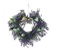 belupai 16.5in Purple Lavender Flower Wreath, Heart Shaped Spring Summer Lavender Wreath Rustic Front Door Lavender Garland Greenery Leaves Wreath for Indoor Outdoor Farmhouse Home Decor (Purple)