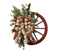 belupai 16 Inch Red Truck Christmas Wreath Decoration, Red Christmas Wagon Wheel Wreath with Ribbon Bow Farmhouse Winter Hanging Wreath for Front Door Window Porch Wall Outside Inside Home Decor(#1)