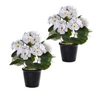 belupai 2 Pack Artificial Silk Geranium Flowers in Pots, 10.2in Faux Begonia Silk Flowers in Pot Pre-Assembled Bouquet Potted Bushes for Home Decor Garden Patio Grave Cemetary