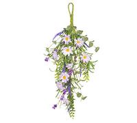 belupai 23.6in Artificial Daisy Teardrop Swag, Colorful Spring Summer Front Door Floral Swag with Green Leaves, Wall Hanging Simulation Wreath for Indoor Outdoor Wedding Arch Home Window(Multicolour)