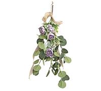 belupai 23.6in Artificial Rose Flower Teardrop Swag, Silk Peony Floral Swag with Eucalyptus Leaves and Burlap Bow, Spring Decorative Swag Fake Plant Ivy Branch for Wedding Arch Front(Light purple)