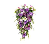 belupai Artificial DWreath Teardrop Swag, 21 inch Simulation Spring Summer Garland Wall Door Hanging Wild Flower Swag, Artificial Floral Teardrop for Wedding Wall and Home Deocr(Purple)