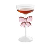 belupai Bow Martini Glass, Clear Crystal Flutes with Pink Bow, Romantic Champagne Cocktail Glasses Wine Goblet for Weddings, Engagements, and Special Occasions(1pcs-A)