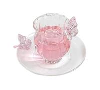 belupai Coffee Cup Mug with Saucer, 5oz Clear Butterflys Glass Cup Creative Iced Coffee Glasses Striped Flower Shape Drink Cups Tea Cup Demitasse for Iced (Narcissus Cup Set with