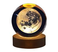 belupai Crystal Ball Night Light, Clear 3D Carved Planets Solar System with Wooden Base, LED Light Table Ornaments, for Holiday Birthday Gifts Home Decor(Moon)