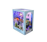 belupai DIY Book Nook Kit, 3D Wooden Puzzle Bookends, Insert Bookend Miniature Book Corner Kits with LED Lights, for Home Bookshelf Decor Gifts(Underwater World)