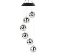belupai LED Solar Wind Chimes Lamp, Color-Changing Crystal Ball Wind Chime Hanging Light, Disco Mirror Balls Wind Chime, for Garden Patio Yard Decoration